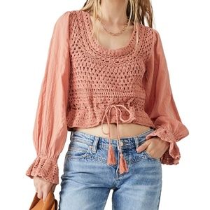 Free People Megan Crochet Top in Coral Sand Medium